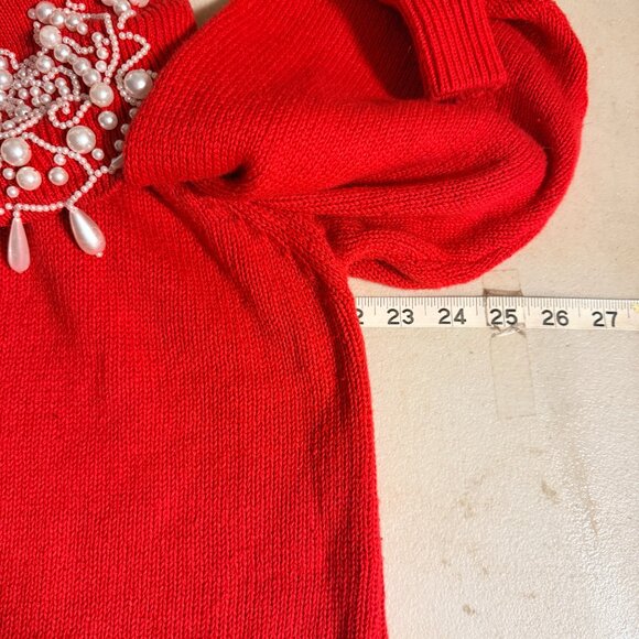 Studio C Red Beaded Pearl Embellished Sweater – Size 2X – Glam Off-Shoulder - Picture 9 of 10